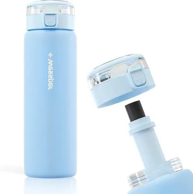 Zdjęcie produktu dla Szklana butelka do picia 680 ml z filtrem wody bez BPA - Szczelna i z filtrem z węglem aktywnym - Niebieska, idealna na siłownię, do uprawiania sportu, szkoły i biura