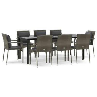 Image de vidaXL Salon de jardin 9 pièces avec coussins Noir et gris Poly rotin