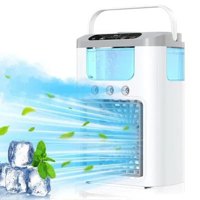 Produktbild von Mini-Klimaanlage, 600-ml tragbarer Luftkühler, 3 Geschwindigkeitsstufen, 2–4–8 Stunden Timer, geeignet für Schlafzimmer, Büro und Schreibtisch