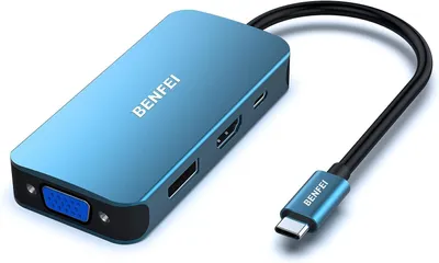 Produktbild von BENFEI 4 in 1 USB C Hub, USB Type-C auf HDMI VGA DisplayPort MST Adapter mit Power Delivery 100W, kompatibel mit iPhone