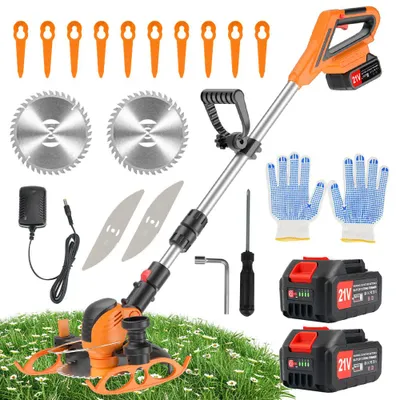 Produktbild von Akku Rasentrimmer, 21V Rasenkantenschneider, Freischneider, mit 2 Batterie und Ladegerät, Einstellbarer Schnitttiefe, für Hof, Garten, Rasen