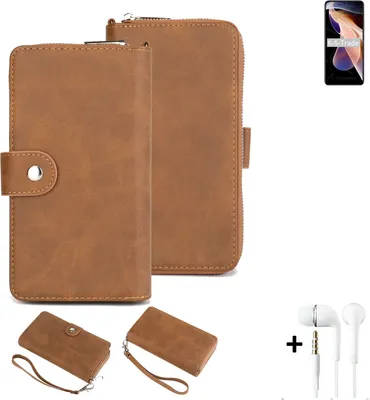Produktbild von K-S-Trade Handy Schutz Hülle kompatibel mit Xiaomi Redmi Note 11 Pro + Kopfhörer Portemonnee Tasche Wallet-Case Bookstyle-Etui braun (1x)