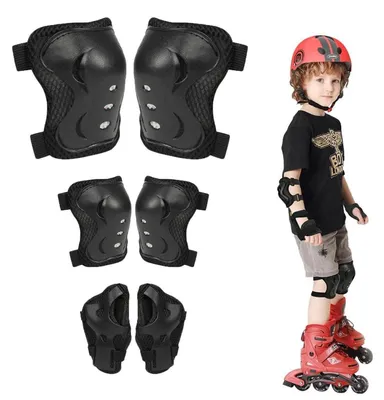 Productafbeelding van Set van 6 kniebeschermers voor kinderen, geschikt voor skeeleren, skaten, skateboarden en fietsen, kleur: zwart