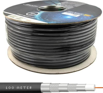 Produktbild von Sat-Koaxialkabel 100 Meter, Schwarz, 5-fach abgeschirmt, 135dB HD Receiver PVR R