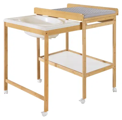 Produktbild von roba Bade Wickel Kombination + Wickelauflage Style grau - Mobiler Wickeltisch mit integrierter Badewanne - Kombi mit ausziehbarer Wickelfläche