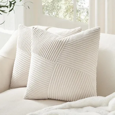 Produktbild von Kissenbezüge 45x45 cm 2er Set Creme Kordsamt Windmühlenmuster