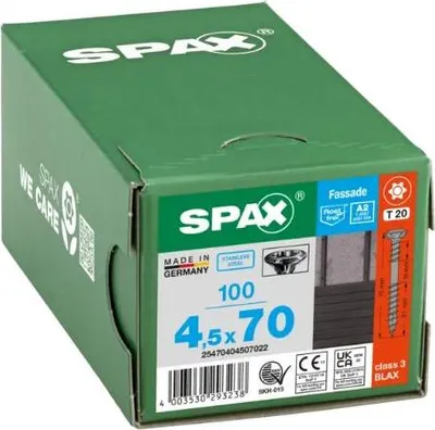 Produktbild von SPAX Fassadenschrauben T20 Linsensenkkopf BLAX A2 25470404507022 4.5 mm x 70 mm 100 St.