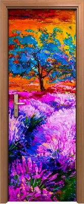 Produktbild von Türposter 70x200 cm Türaufkleber Türtapete Türfolie Klebefolie Blumen Lavendelfelder Sonnenuntergang