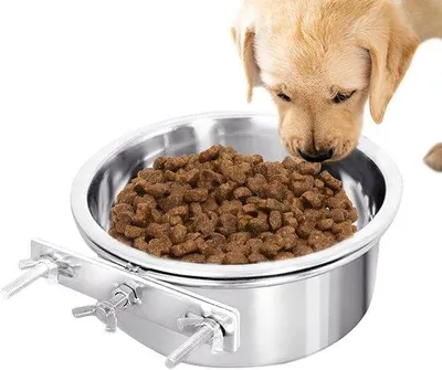 Produktbild von Hundeauslaufset – Wassernapf für Hunde – Edelstahltrinknapf für Haustiere – Futtereimer mit Halter – Hakenbecher für Hundeaußenbereich