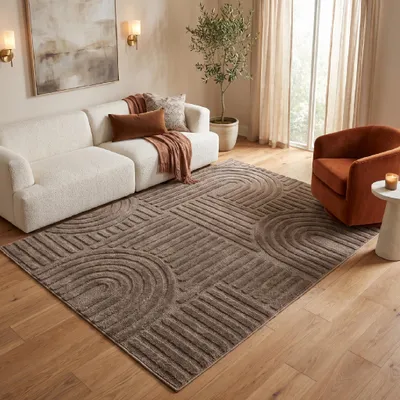 Produktbild von Tapiso Kurzflorteppich LINEA 3D Patchworkmuster taupe Wohnzimmer 80 x 150 cm