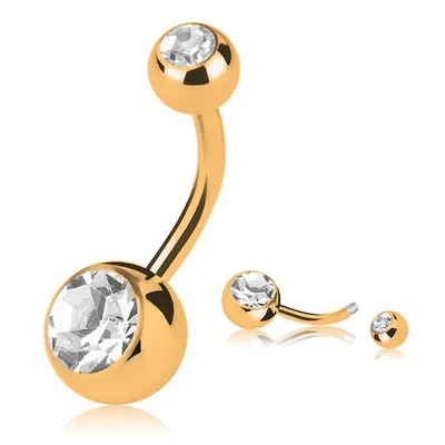 Produktbild von Taffstyle Bauchnabelpiercing Bauchnabelpiercing Banane Stecker vergoldet Doppel Kristall, Clear / 6mm / 4mm