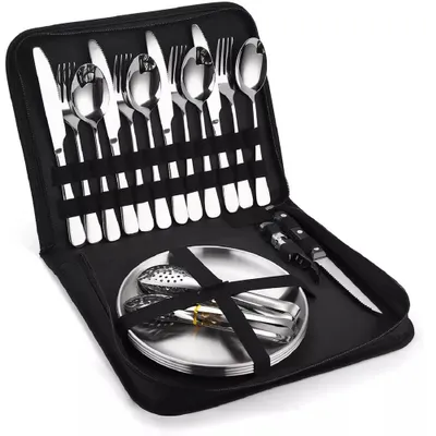 Produktbild von Camping Besteckset Für 4 Personen, 20-teilig, Edelstahl Outdoor Picknickgeschirr