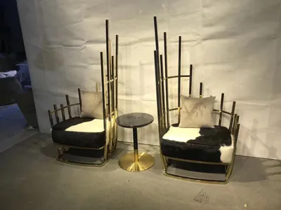 Produktbild von Design Sessel Metall Lounge 10x Set Neu Garnitur Stuhl Stühle Relax Gruppe Fell