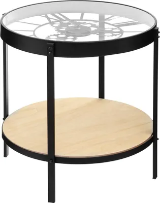 Produktbild von Couchtisch mit Uhr und Regal MECA, Ø 49 cm, Metall - Atmosphera