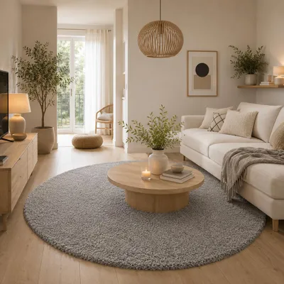 Produktbild von Hochflor Langflor Shaggy Teppich Aloha Grau Rund, Größe:150 cm Rund