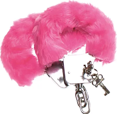 Produktbild von Pinke Handschellen aus Metall und Polyester mit silberfarbenen Elementen und zwei Schlüsseln