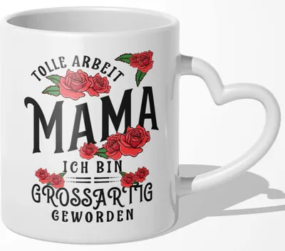Produktbild von 22Feels Mama Geschenk Muttertag Mutter Tasse Geburtstag Kaffeetasse Frauen Weihnachten Haferl Beste Eltern (Herzhenkel Weiss)