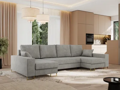 Produktbild von MKS MEBLE Ecksofa U mit Schlaffunktion und Bettkasten, Wohnlandschaft U-form - DORIAN U - Hellgrau Struktur