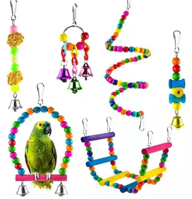 Image de Omgoods - Ensemble de 6 jouets colorés en forme d'oiseaux, fabriqués en bois naturel