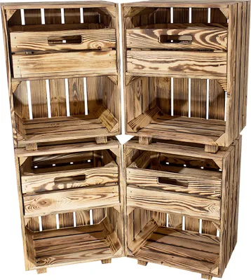 Produktbild von 4er Set neuer geflammter/brauner Nachttisch mit Schublade 30,5cm x 40cm x 54cm Nachtschrank Weinkiste Obstkiste Schrank Tisch