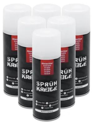 Immagine prodotto di Gesso spray bianco idrosolubile, bomboletta da 100 ml - Set da 6 - Spray per segnaletica da esterno lavabile