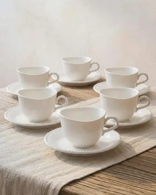 Image de Tasses à café en porcelaine avec soucoupes - Set de 12 pièces - 100 ml - Blanc