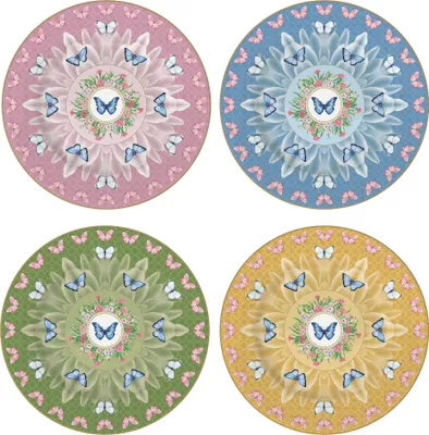 Produktbild von 4er Set Kuchenteller SPRING PARADE Schmetterlinge D. 19cm Porzellan Easy Life