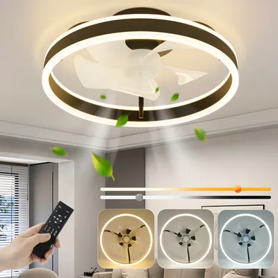 Produktbild von ZMH Deckenventilator mit Beleuchtung 34W LED Deckenleuchte mit Ventilator dimmbar mit Fernbedienung 3 Farbtemperatur und 6 Geschwindigkeiten Leise Timer 40cm Deckenbeleuchtung für Schlafzimmer Wohnzimmer Küche Flur