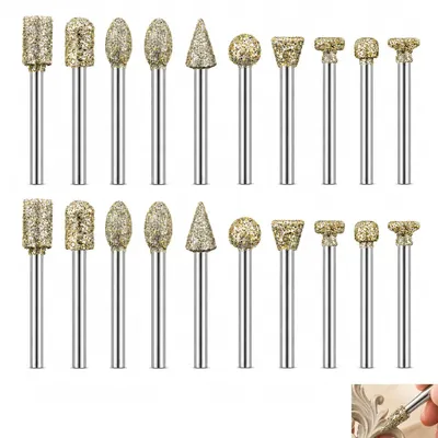 Immagine prodotto di Set di frese diamantate, 20 pezzi, 3 mm, per incisione e levigatura