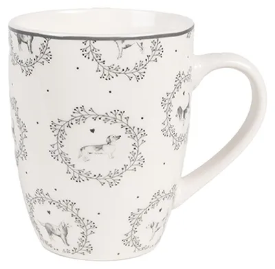 Productafbeelding van Clayre & Eef theekop, 325 ml, wit, grijs, porselein, met hondjesmotief