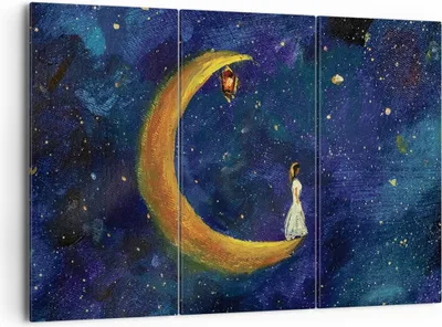 Produktbild von Bild auf Leinwand - Leinwandbild - 3 Teile - Mädchen auf der Mond - 165x110cm - Wand Bild - Wanddeko - Wandbilder - Leinwanddruck - Bilder - Wanddekoration - Leinwand bilder - CE165x110-4575