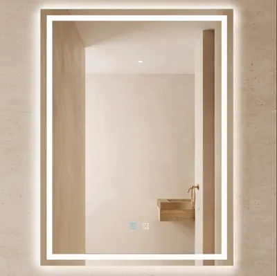 Produktbild von dopporo Badspiegel mit Beleuchtung 60x80cm LED Badezimmerspiegel Wandspiegel dimmbar mit Touch Bedienung Beschlagfrei LED-Spiegel-02