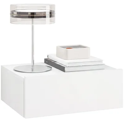 Immagine prodotto di Comodino Sospeso Moderno con Cassetto, in Legno, 40x30x15 cm, Bianco