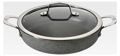 Produktbild von Servierpfanne aus Aluminium mit 2 Griffen und Glasdeckel, 28 cm, Antihaftbeschichtung, für alle Herdarten, Grau