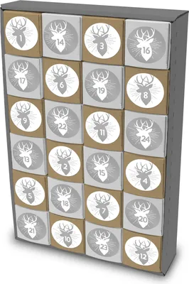 Produktbild von itenga SET Adventskalender zum Füllen Würfel 5cm (außen grau) + Sticker Z46 + Würfel (weiß, braun)