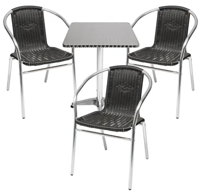 Produktbild von Bistrogarnitur 4-teilig eckig Aluminium - Rattan / Schwarz