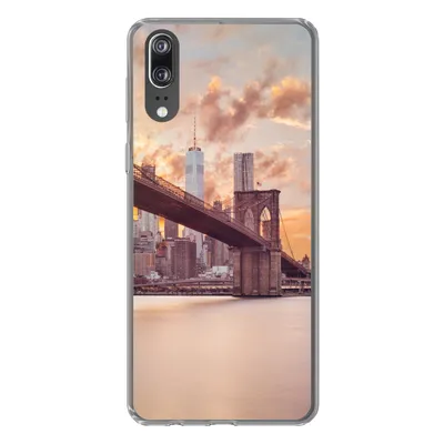 Produktbild von MuchoWow® Handyhülle Schutzhülle Hülle für Huawei P20 Brooklyn Bridge und die New Yorker Skyline bei Sonnenuntergang Silikon Softcase Handy Hülle - Hardcover