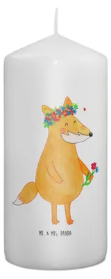 Produktbild von Mr. & Mrs. Panda Kerze Fuchs Blumen 15 x 7 cm - Weiß - Geschenk, Blumenliebe, Boho, Erinnerungskerze, Stumpenkerze, Ich, Wachskerze, Bedruckte, Freundinnen