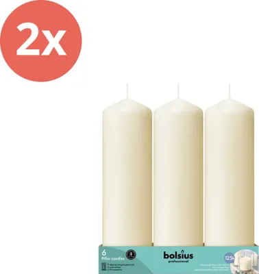 Obrázek produktu pro Bolsius - Svíčka ve tvaru sloupku - 250/78 - 6 kusů v balení - slonová kost - výhodné balení - 12 kusů - 2 balení