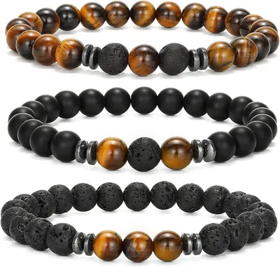 Productafbeelding van Gepersonaliseerde armbanden - Natuursteen kralen - Dagelijkse outfit - Set van drie - 3 stuks - Multicolor