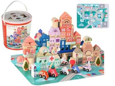 Productafbeelding van Houten Bouwblokken Set voor Kinderen – Stad, Letters en Puzzels – 135 Onderdelen, Educatief Montessori Speelgoed