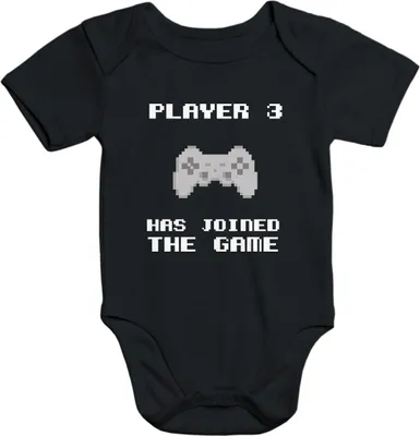 Produktbild von kurzarm Baby-Body mit Aufdruck "Player 3 has joined the game" Baumwolle Moonworks® schwarz 6-12 Monate