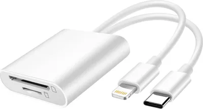 Immagine prodotto di LinQ, lettore di schede SD/MicroSD a USB-C/Lightning 480Mbps, bianco