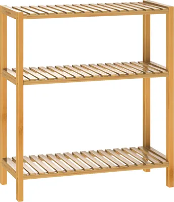 Produktbild von CASARIA® Badezimmer Regal Stehend Bambus Holz 3 Ablagen 30kg Belastbarkeit Badregal Schmal Küche Flur Büro Beistellregal Holzregal Klarlack 58x26cm
