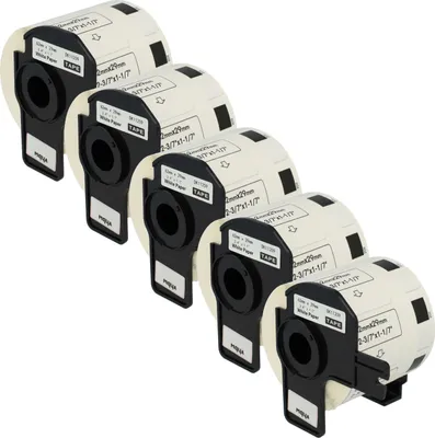 Produktbild von vhbw 5x Rolle mit Halter 62mm x 29mm (800 Etiketten) kompatibel mit Brother PT QL500BW, QL-550, QL-560, QL560VP, QL-570, QL-580, QL500BS Drucker Weiß