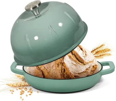 Immagine prodotto di Pentola in ghisa smaltata da 5 litri, ideale per la preparazione di pane a lievitazione naturale, colore verde