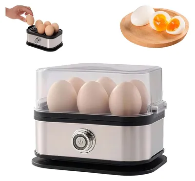 Produktbild von Edelstahl Eierkocher 6 Eier, kompakter Egg Boiler, weich/mittel/hart/pochiert, Küchenzubehör leicht zu reinigen, 18,5x13x13,5 cm