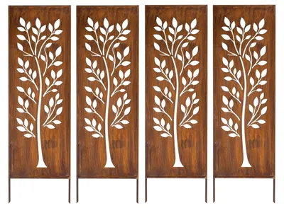 Produktbild von Sichtschutz Metall 4x - 160 x 50 cm - Edelrost - Rostoptik Sichtschutz für Garten - Sichtschutzelement - Sichtschutzwand - Gartendekoration Zaun Rost