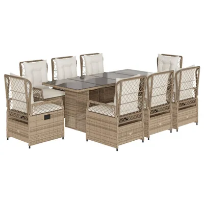 Produktbild von vidaXL 9-tlg. Garten-Essgruppe mit Kissen Beige Poly Rattan