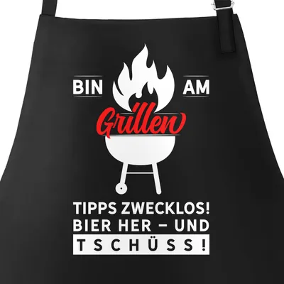 Produktbild von Grillschürze für Männer mit Spruch Bin am Grillen Schürze Grillen BBQ Barbecue Moonworks® schwarz unisize